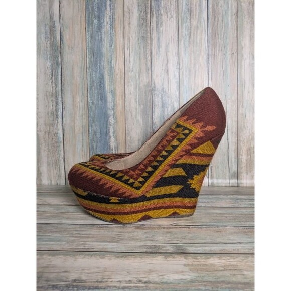 Steve Madden Aztec Platform Wedge Heels Size 9M Festival Boho Western Tribal - Picture 3 of 10